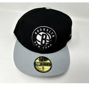 NBA BROOKLYN NETS Mens 2-Tone 59FIFTY Fitted New Era Cap, 8, Black
